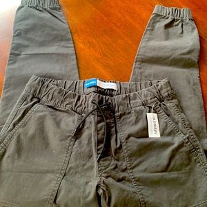 Black khaki joggers with tags